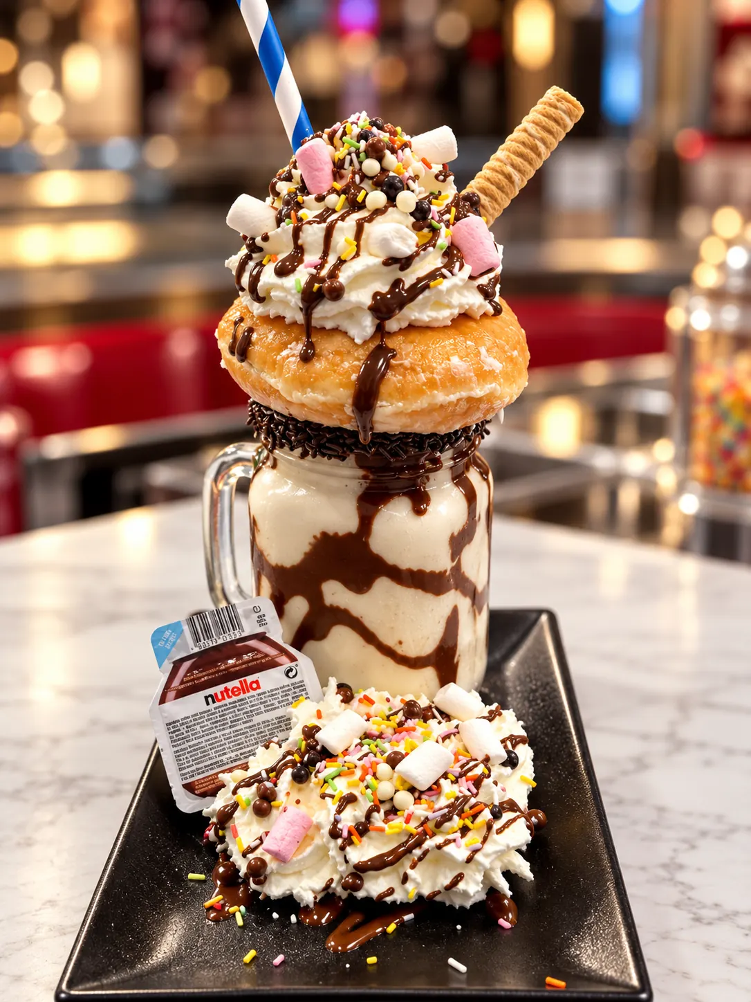 Freakshake con dónut de chocolate y nubes